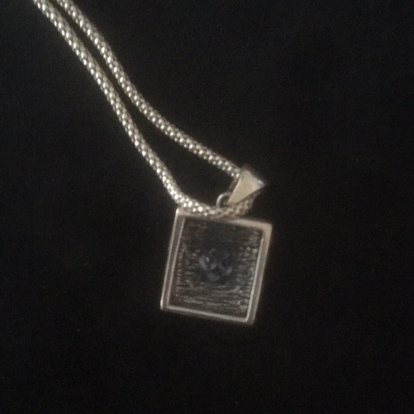 💕Host Pick💕Silver 3/4” sq Pendent and Box Chain w/crystal Cubic Zirconia - Picture 3 of 8